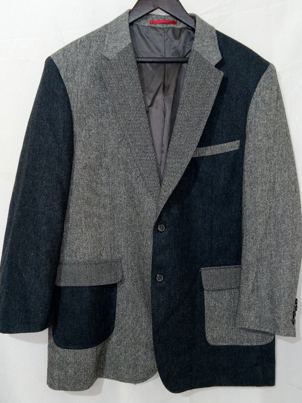 Alan Flusser Men's XL Colorblock Wool Blend Herringbone Sport Coat Blazer